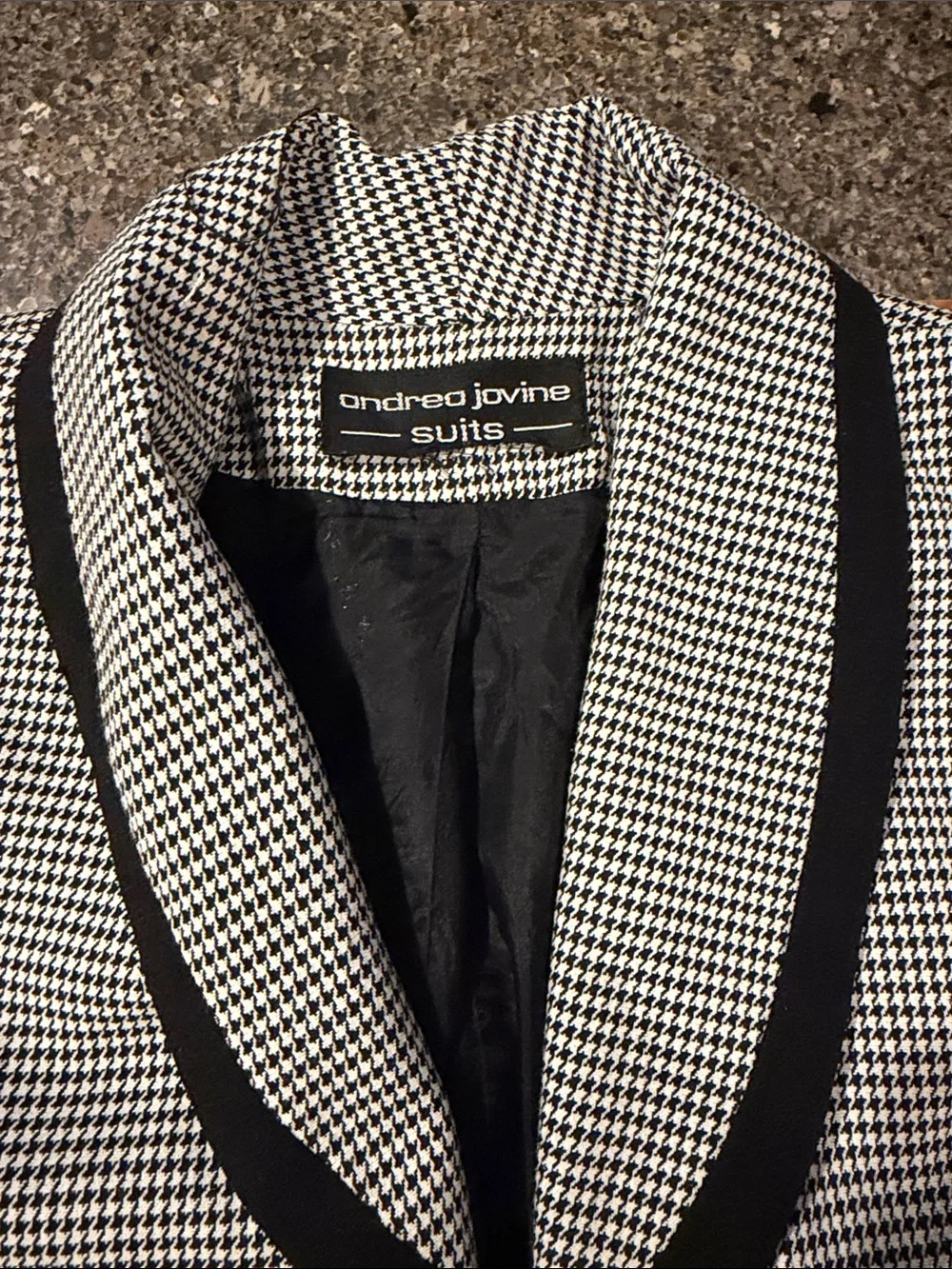 Andrea Jovine Black and White Houndstooth Blazer with Black Piping